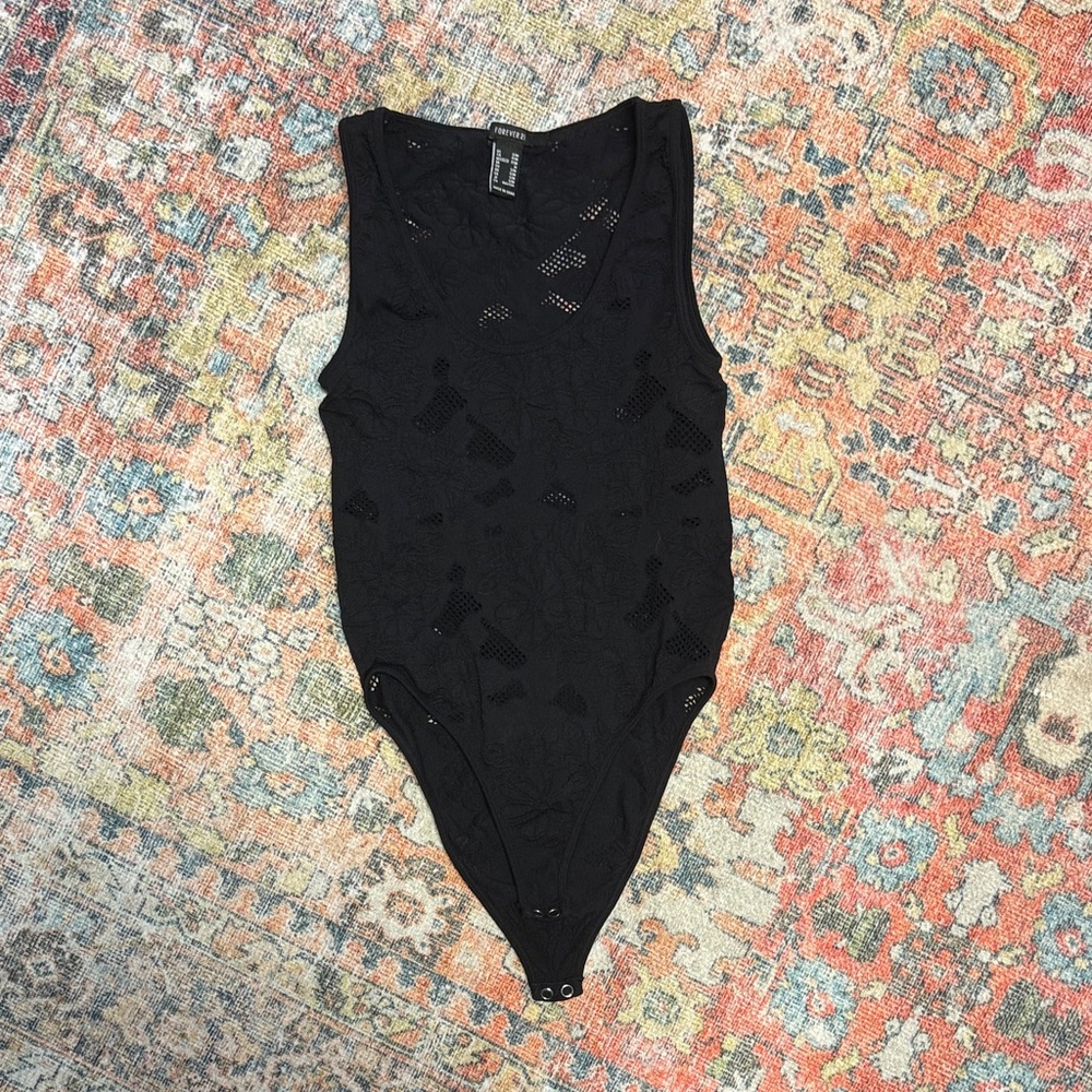 Forever 21 Black Eyelet Tank Bodysuit